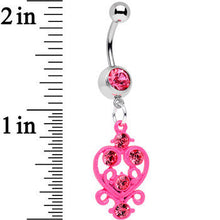 Load image into Gallery viewer, Pink Gem Swirled Pink Heart Dangle Belly Ring