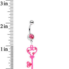 Load image into Gallery viewer, Pink Gem Pink Heart Key to Unlock Love Dangle Belly Ring