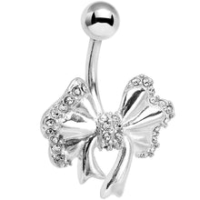 Load image into Gallery viewer, 925 Sterling Silver Clear Gem Adorned Bow Belly Ring