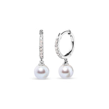 Load image into Gallery viewer, 10K White Gold 6x6 MM Cultured Freshwater Pearl and Diamond Accent Drop Huggy Earring (H-I Color, I1-I2 Clarity)