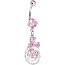 Load image into Gallery viewer, Pink Cubic Zirconia Dazzling Duo Flowering Butterfly Dangle Belly Ring