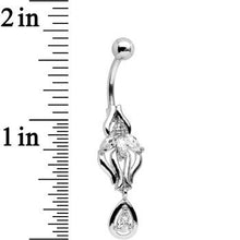 Load image into Gallery viewer, Clear Cubic Zirconia Ornate Orchid Flower Dangle Belly Ring