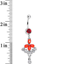 Load image into Gallery viewer, Red Gem Clear Drops Glittery Flower Dangle Belly Ring