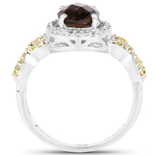 Load image into Gallery viewer, 1.90 Carat Genuine Smoky Quartz, Yellow Diamond & White Diamond .925 Sterling Silver Ring