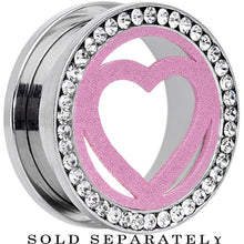 Load image into Gallery viewer, 7/8 Stainless Steel Clear Gem Pink Heart Tunnel Plug