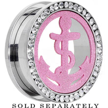 Load image into Gallery viewer, 25mm Stainless Steel Clear Gem Pink Anchor Tunnel Plug