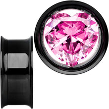 Load image into Gallery viewer, 25mm Pink Heart Black Anodized Titanium Internally Threaded Plug Set