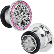 Load image into Gallery viewer, 00G Pink Gem Stainless Steel Single Flare Tree of Life Plug Set