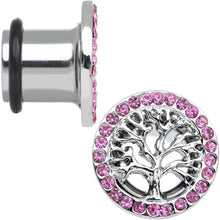 Load image into Gallery viewer, 00G Pink Gem Stainless Steel Single Flare Tree of Life Plug Set