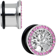 Load image into Gallery viewer, 9/16 Pink Gem Stainless Steel Single Flare Tree of Life Plug Set