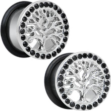 Load image into Gallery viewer, 9/16 Black Gem Stainless Steel Single Flare Tree of Life Plug Set
