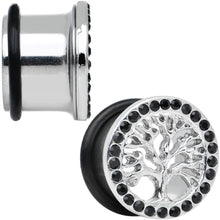 Load image into Gallery viewer, 9/16 Black Gem Stainless Steel Single Flare Tree of Life Plug Set