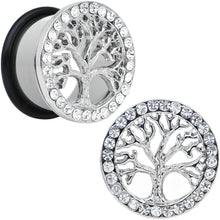 Load image into Gallery viewer, 11/16 Clear Gem Stainless Steel Single Flare Tree of Life Plug Set
