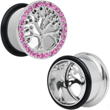 Load image into Gallery viewer, 11/16 Pink Gem Stainless Steel Single Flare Tree of Life Plug Set