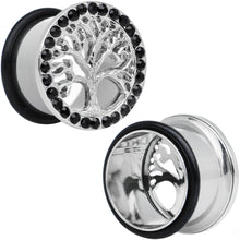 Load image into Gallery viewer, 11/16 Black Gem Stainless Steel Single Flare Tree of Life Plug Set