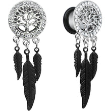 Load image into Gallery viewer, 00G Clear Gem Steel Single Flare Tree of Life Dangle Plug Set
