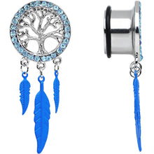 Load image into Gallery viewer, 5/8 Blue Gem Steel Single Flare Tree of Life Dangle Plug Set