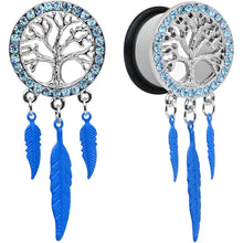 Load image into Gallery viewer, 11/16 Blue Gem Steel Single Flare Tree of Life Dangle Plug Set