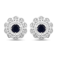Load image into Gallery viewer, 0.60 Carat Genuine Blue Sapphire and White Diamond 14K White Gold Earrings