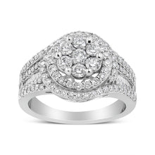 Load image into Gallery viewer, 14K White Gold 1 1/2 Cttw Diamond Floral Cluster and Studded Shank Halo Ring (H-I Color, SI2-I1 Clarity) - Ring Size 7