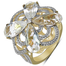Load image into Gallery viewer, 14K Yellow Gold Plated 6.69 Carat Genuine Crystal Quartz & White Diamond .925 Sterling Silver Ring