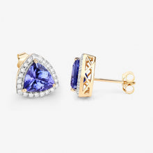 Load image into Gallery viewer, 3.82 Carat Genuine Tanzanite and White Diamond 14K Yellow Gold Earrings