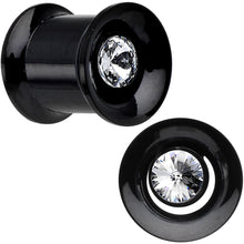 Load image into Gallery viewer, 0G Clear CZ Gem Black IP Screw Fit Tunnel Plug Set