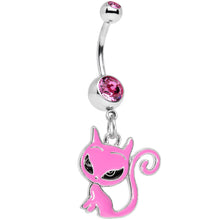 Load image into Gallery viewer, Pink Gem Kitten Dangle Belly Ring