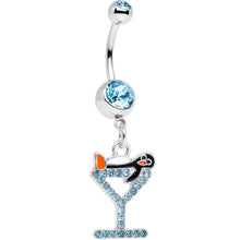 Load image into Gallery viewer, Aqua Paved Martini Glass with Pengiun Dangle Belly Ring