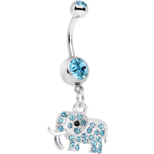 Load image into Gallery viewer, Aqua Paved Elephant Dangle Belly Ring