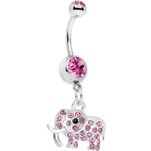 Load image into Gallery viewer, Pink Paved Elephant Dangle Belly Ring