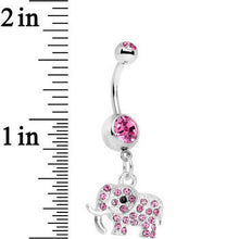 Load image into Gallery viewer, Pink Paved Elephant Dangle Belly Ring