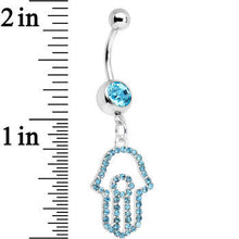 Load image into Gallery viewer, Aqua Paved Hamsa Hand Dangle Belly Ring