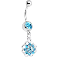 Load image into Gallery viewer, Aqua Gem Blossoming Flower Dangle Belly Ring