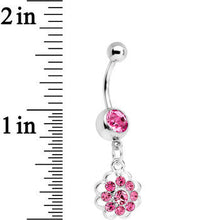 Load image into Gallery viewer, Pink Gem Blossoming Flower Dangle Belly Ring