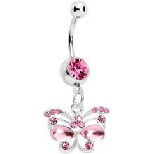 Load image into Gallery viewer, Pink Gem Butterfly Dangle Belly Ring