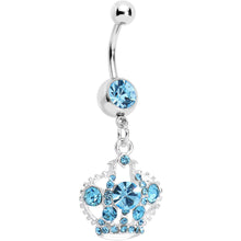 Load image into Gallery viewer, Aqua Gem Crown Dangle Belly Ring