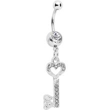 Load image into Gallery viewer, Clear Gem Key to Unlock Love Dangle Belly Ring