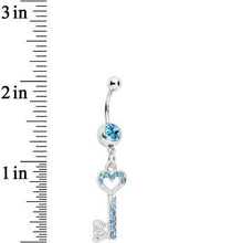 Load image into Gallery viewer, Aqua Gem Key to Unlock Love Dangle Belly Ring