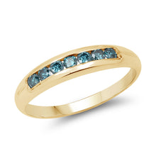Load image into Gallery viewer, 14K Yellow Gold Plated 0.35 Carat Genuine Blue Diamond .925 Sterling Silver Ring