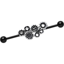Load image into Gallery viewer, Black Plated Stainless Steel Steampunk Gears Industrial Barbell 36mm