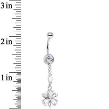 Load image into Gallery viewer, Clear Cubic Zirconnia Flower Ribbon Dangle Belly Ring