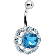 Load image into Gallery viewer, Aqua and Clear Gem Petunia Flower Belly Ring