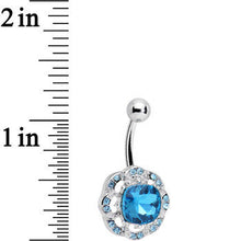 Load image into Gallery viewer, Aqua and Clear Gem Petunia Flower Belly Ring