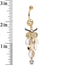 Load image into Gallery viewer, Clear Gem White Faux Opal Gold Anodized Feather Owl Dangle Belly Ring