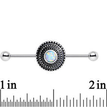 Load image into Gallery viewer, White Synthetic Opal Stainless Steel Medallion Industrial Barbell 37mm