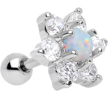 Load image into Gallery viewer, 1/4 White Faux Opal Clear Petaled Floral Tragus Cartilage Earring
