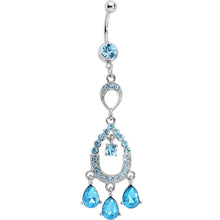 Load image into Gallery viewer, Aqua Cubic Zirconia Infinity Hoop Chandelier Belly Ring