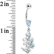 Load image into Gallery viewer, Aqua Cubic Zirconia Palm Leaf Dangle Belly Ring