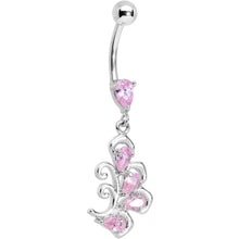 Load image into Gallery viewer, Pink Cubic Zirconia Palm Leaf Dangle Belly Ring